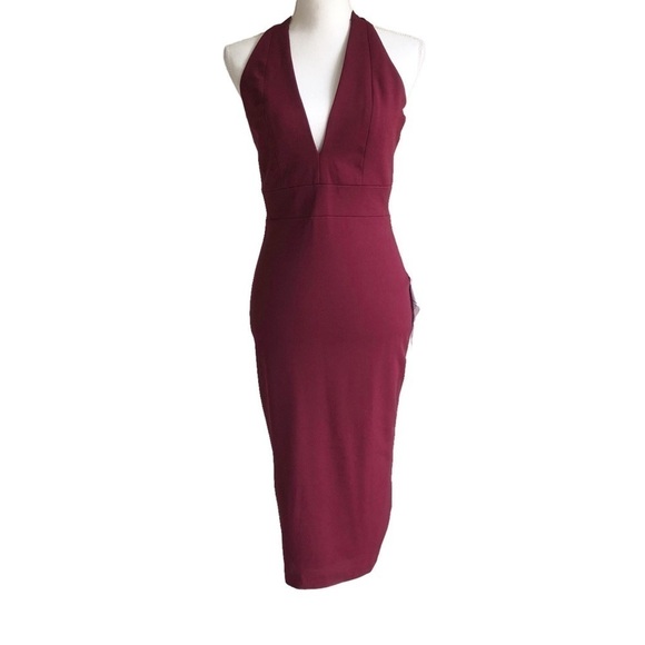 Dress The Population Vanessa Halter Body Con Plunge Midi Dress XS NWT - Picture 3 of 12